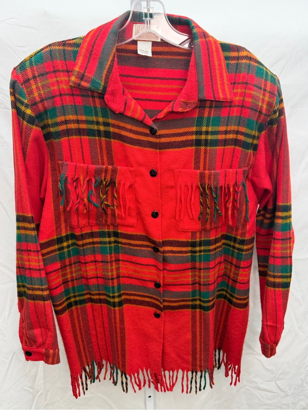 Niche by Nilgun Derman Red Tartan Plaid Fringe Shirt | Indie Designer | Vintage
